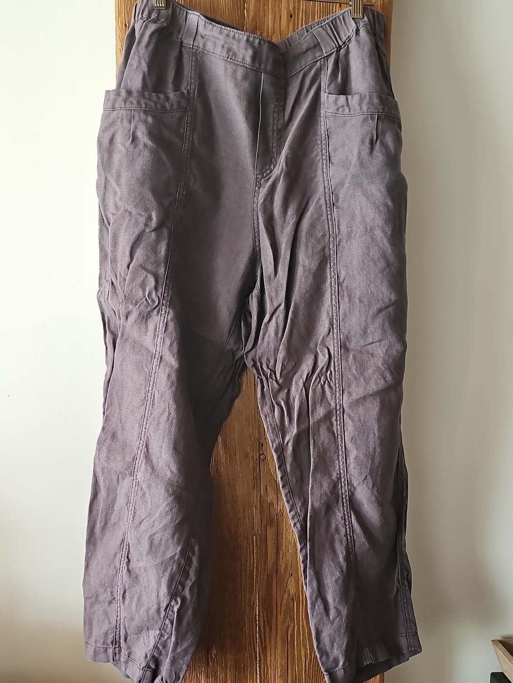 Cynthis Rowley 100% Linen Elastic Waist Pants Gray Purple Sz XL